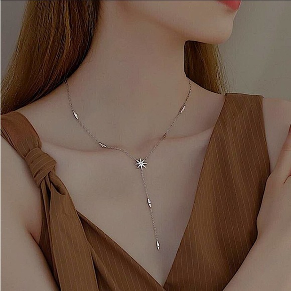 Sterling Silver Dainty Star Necklace, CZ Necklace, North Star Crystal - Picture 5 of 11